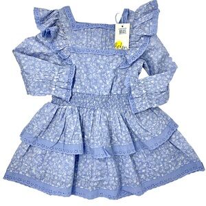 Mini Boden Blue Floral Tiered Ruffle Prairie Dress 8-9Y Babydoll Coquette